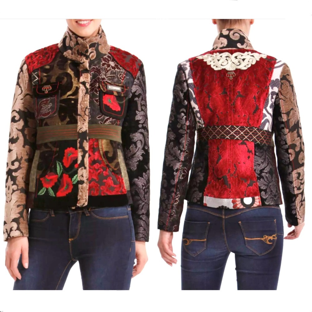 NWT Sz 2/36EU Desigual Floral Tapestry Jacket Embroidered Velvet Statement Piece